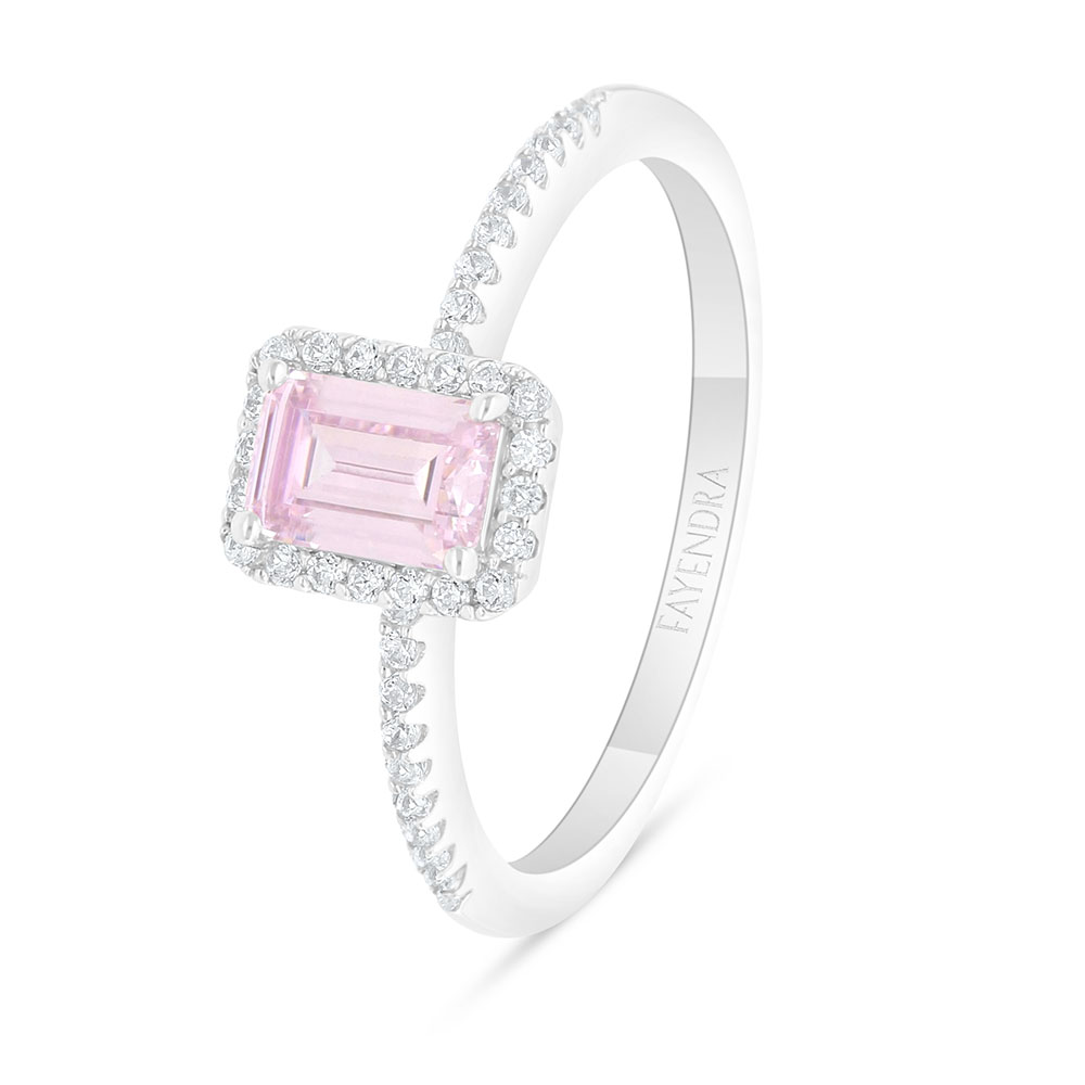 Sterling Silver 925 Ring Rhodium Plated Embedded With Pink Zircon And White Zircon