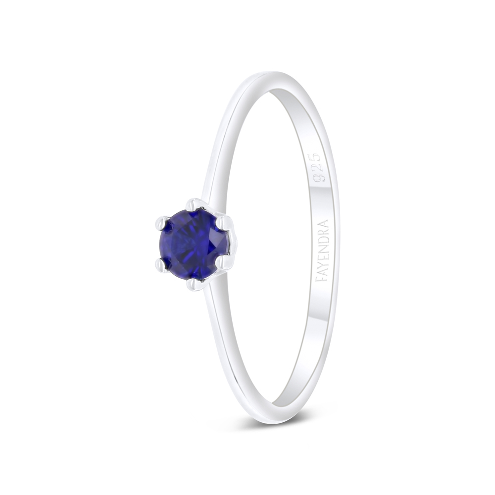 Sterling Silver 925 Ring Rhodium Plated Embedded With Sapphire Corundum 