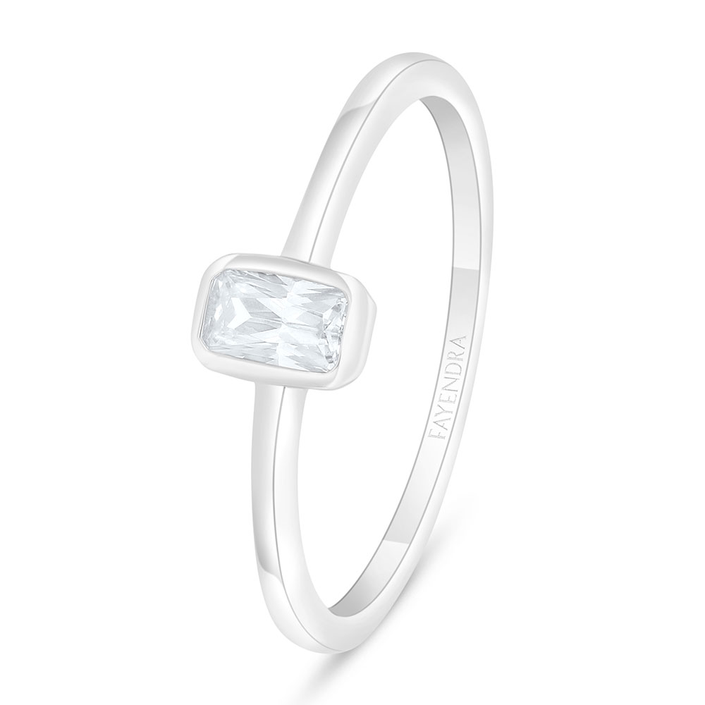 Sterling Silver 925 Ring Rhodium Plated Embedded With White Zircon