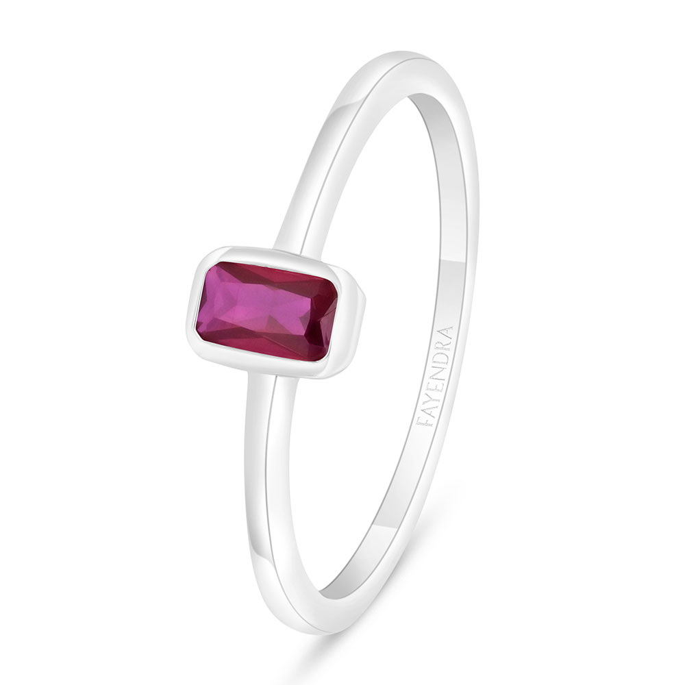 Sterling Silver 925 Ring Rhodium Plated Embedded With Ruby Corundum 