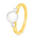 Sterling Silver 925 Ring Golden Plated Embedded With Natural White Pearl And White Zircon