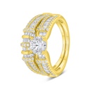 Sterling Silver 925 Ring (Twins) Golden Plated Embedded With White Zircon