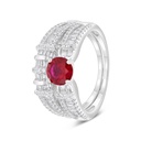 Sterling Silver 925 Ring (Twins) Rhodium Plated Embedded With Ruby Corundum And White Zircon