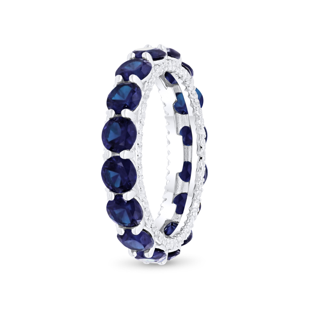 Sterling Silver 925 Ring Rhodium Plated Embedded With Sapphire Corundum And White Zircon