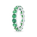 Sterling Silver 925 Ring Rhodium Plated Embedded With Emerald Zircon And White Zircon