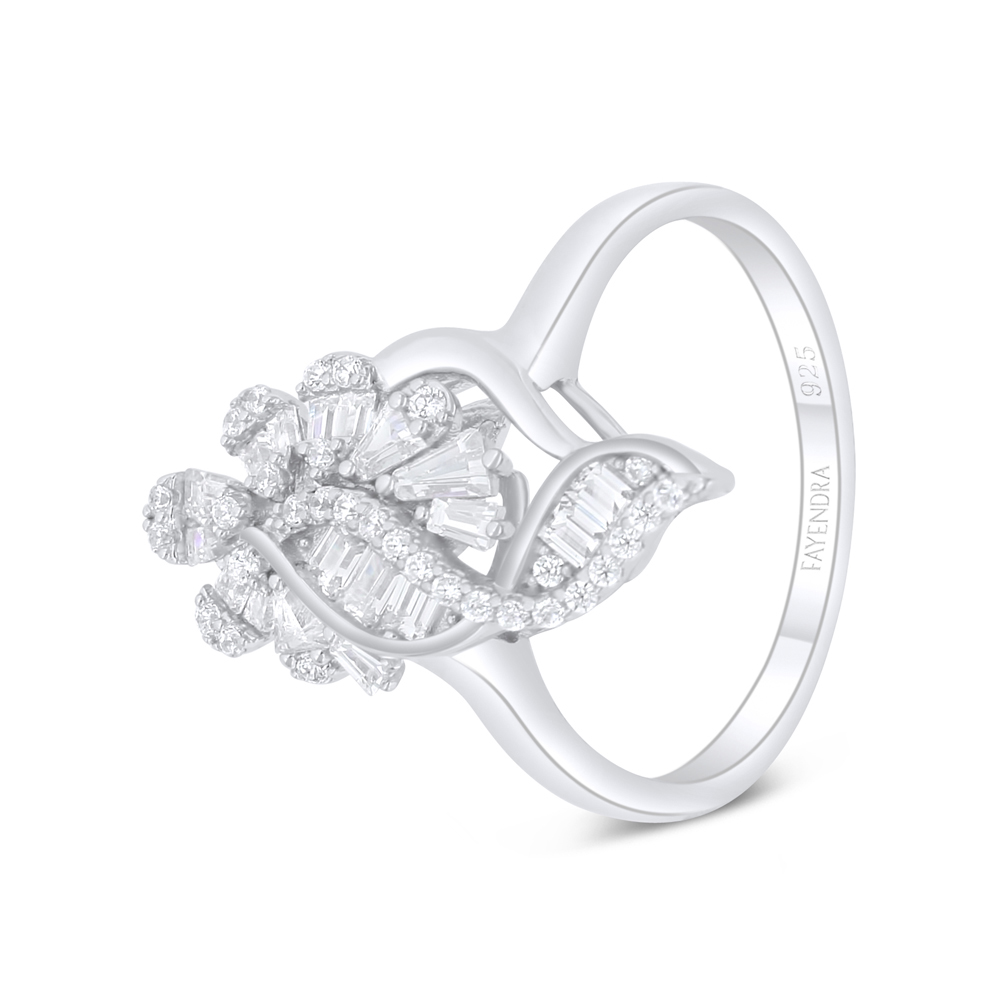 Sterling Silver 925 Ring Rhodium Plated Embedded With White Zircon