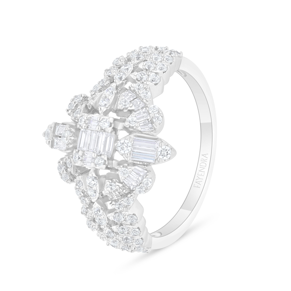 Sterling Silver 925 Ring Rhodium Plated Embedded With White Zircon