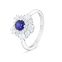 Sterling Silver 925 Ring Rhodium Plated Embedded With Sapphire Corundum And White Zircon