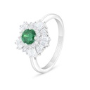 Sterling Silver 925 Ring Rhodium Plated Embedded With Emerald Zircon And White Zircon