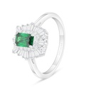 Sterling Silver 925 Ring Rhodium Plated Embedded With Emerald Zircon And White Zircon