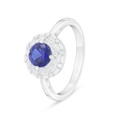 Sterling Silver 925 Ring Rhodium Plated Embedded With Sapphire Corundum And White Zircon