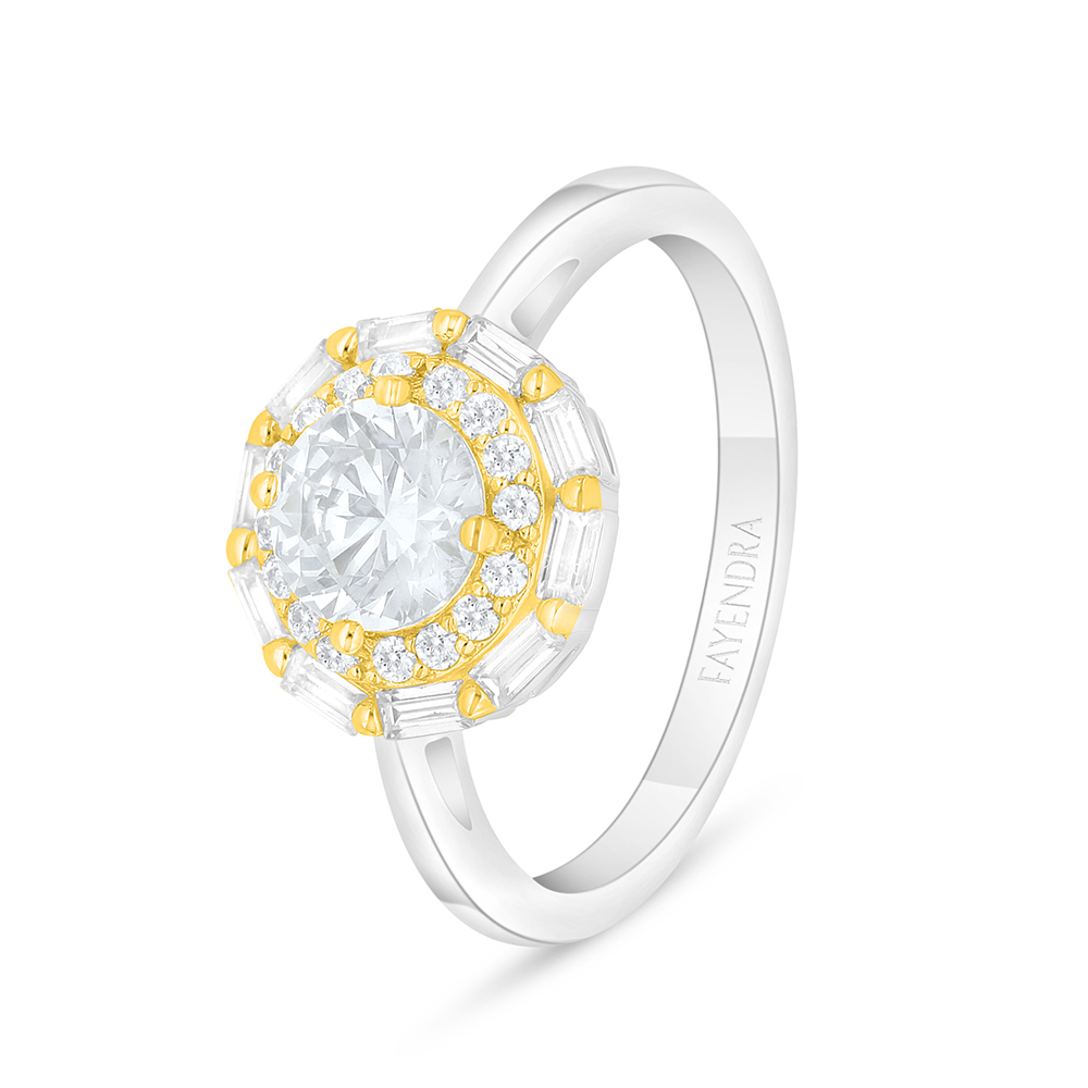 Sterling Silver 925 Ring Rhodium And Golden Plated Embedded With White Zircon 