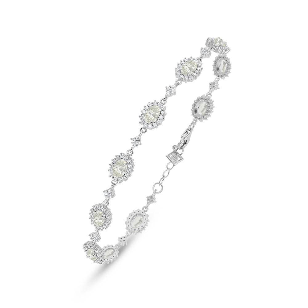 Sterling Silver 925 Bracelet Rhodium Plated Embedded With Diamond Color And White Zircon