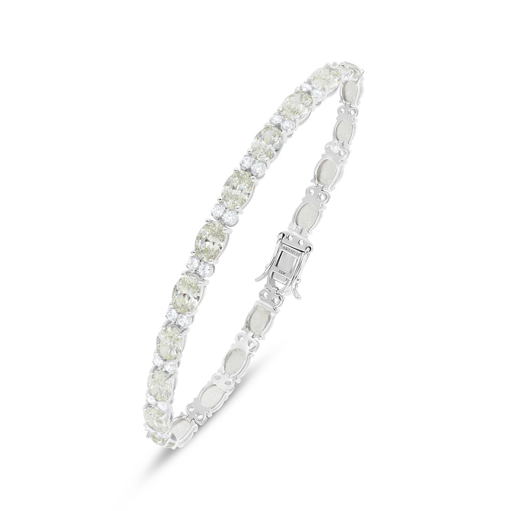 Sterling Silver 925 Bracelet Rhodium Plated Embedded With Diamond Color And White Zircon