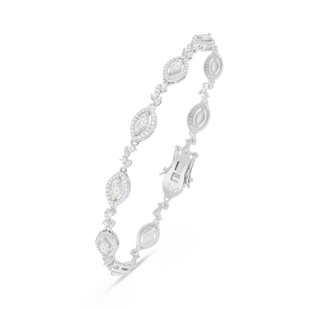 Sterling Silver 925 Bracelet Rhodium Plated Embedded With Diamond Color And White Zircon