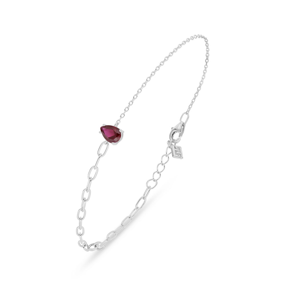 Sterling Silver 925 Bracelet Rhodium Plated Embedded With Ruby Corundum 