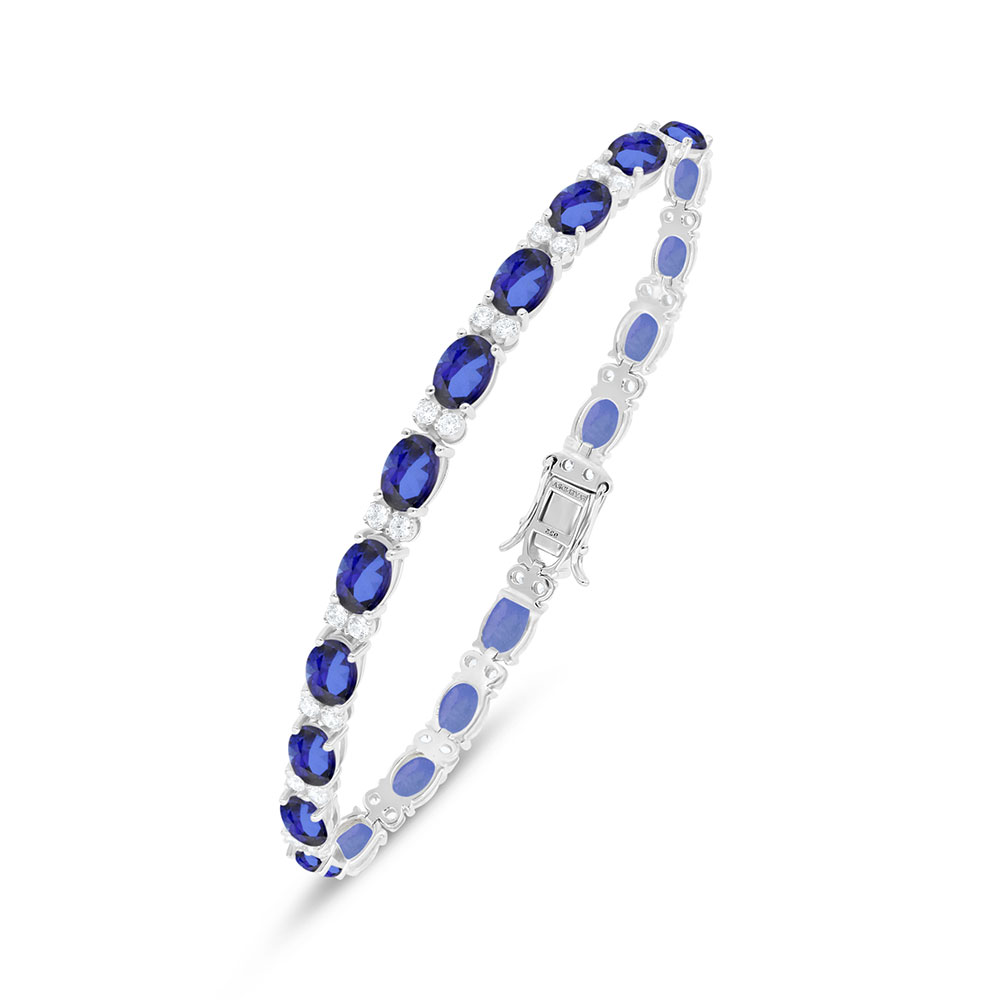 Sterling Silver 925 Bracelet Rhodium Plated Embedded With Sapphire Corundum And White Zircon