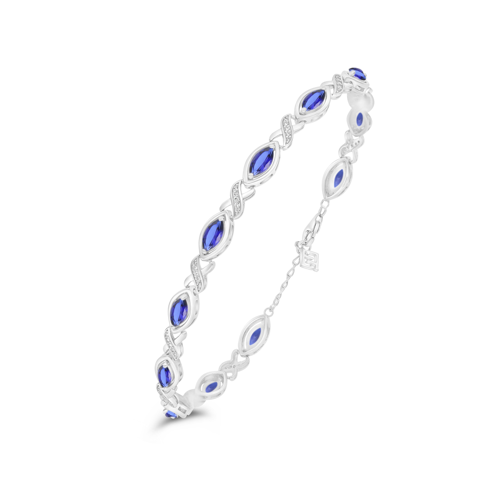 Sterling Silver 925 Bracelet Rhodium Plated Embedded With Sapphire Corundum And White Zircon