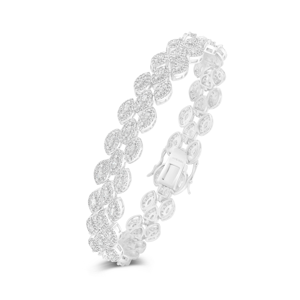 Sterling Silver 925 Bracelet Rhodium Plated Embedded With White Zircon