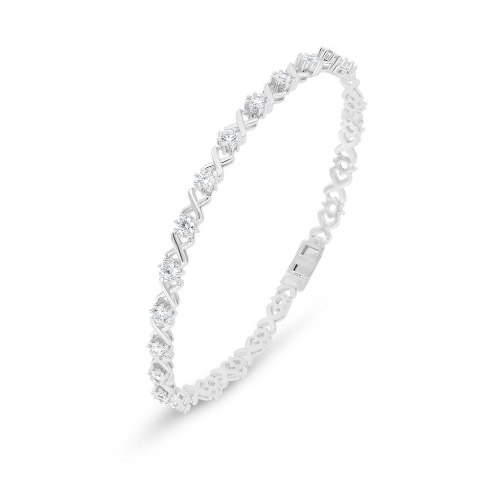 Sterling Silver 925 Bracelet Rhodium Plated Embedded With White Zircon