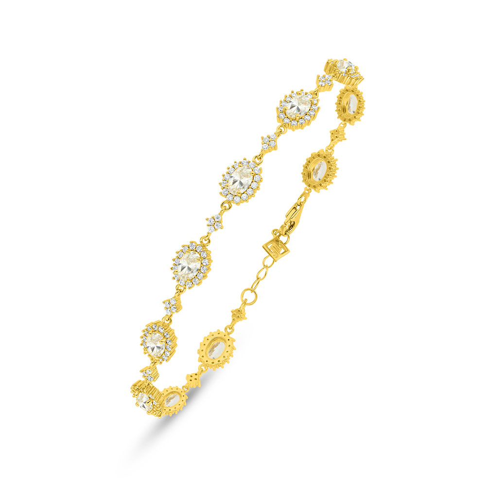 Sterling Silver 925 Bracelet Golden Plated Embedded With Diamond Color And White Zircon