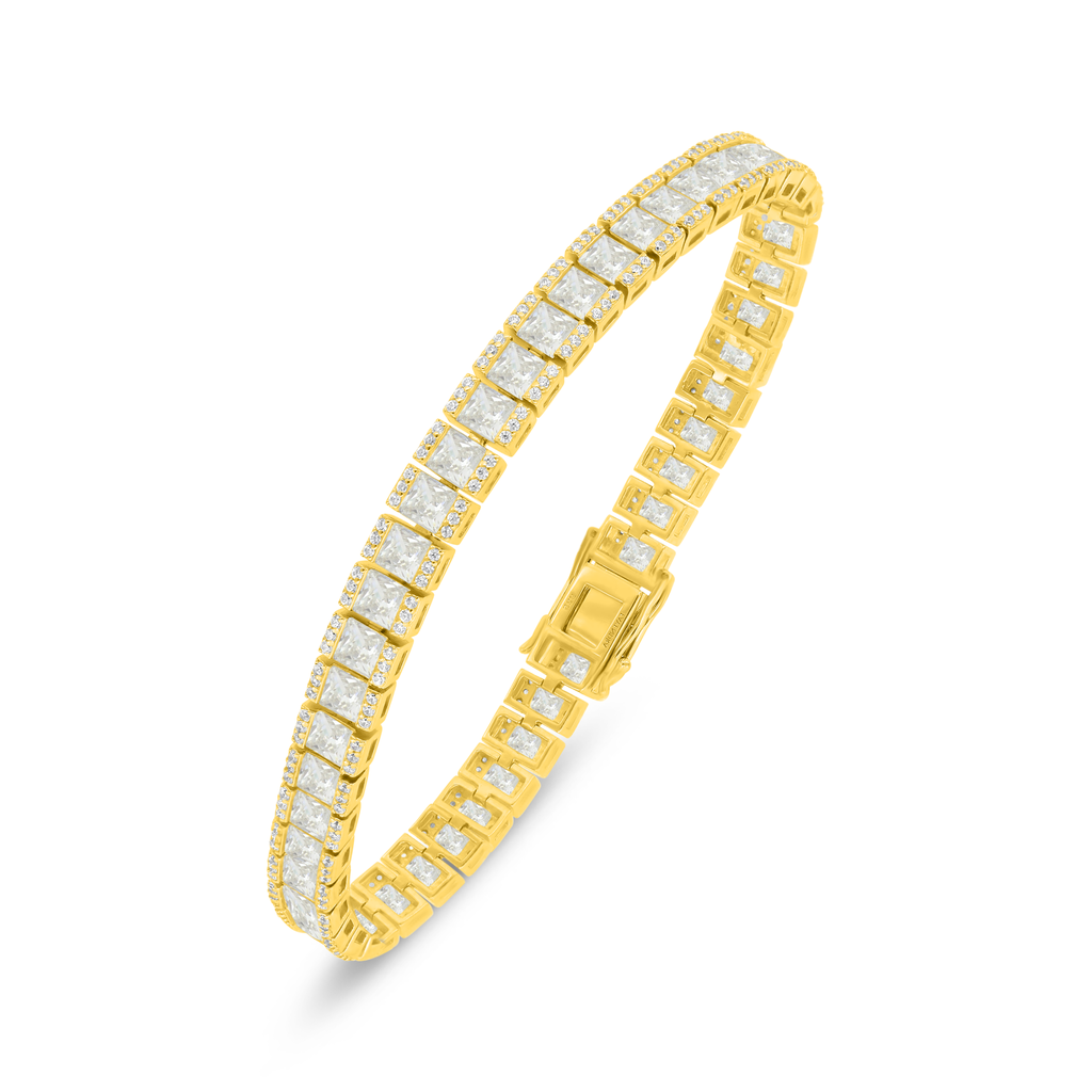 Sterling Silver 925 Bracelet Golden Plated Embedded With Diamond Color And White Zircon