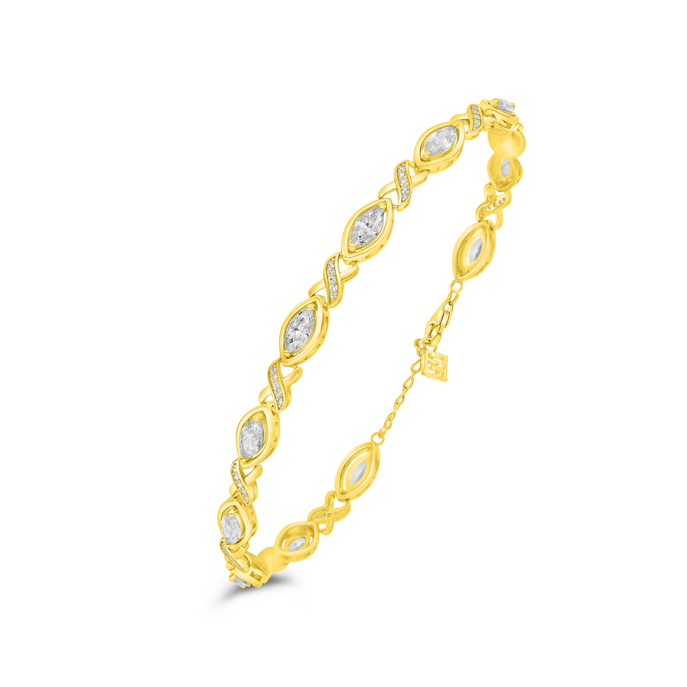 Sterling Silver 925 Bracelet Golden Plated Embedded With Diamond Color And White Zircon