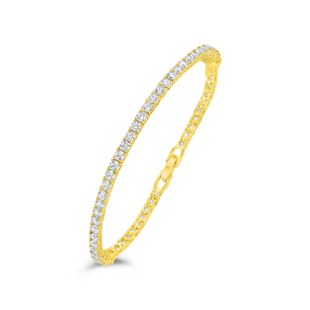 Sterling Silver 925 Bracelet Golden Plated Embedded With White Zircon