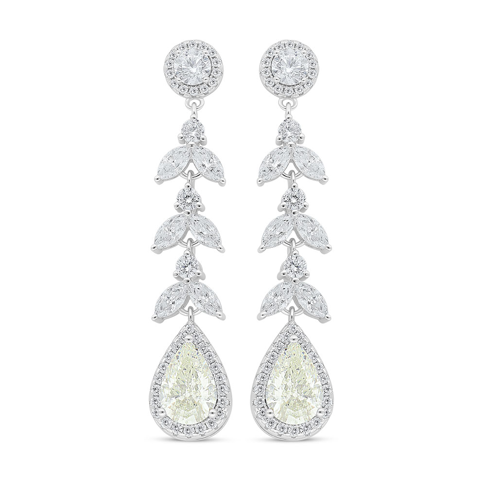 Sterling Silver 925 Earring Rhodium Plated Embedded With Diamond Color And White Zircon
