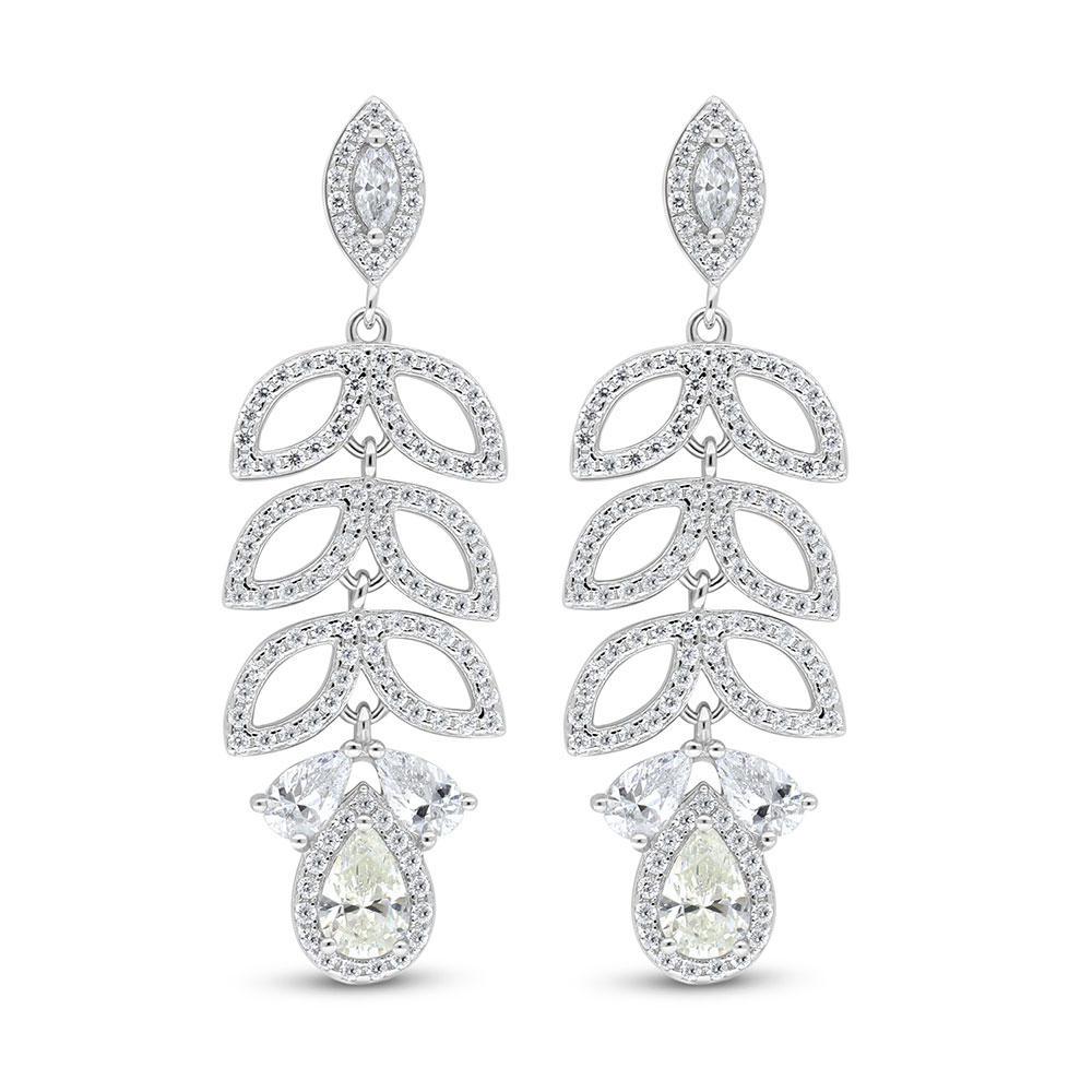 Sterling Silver 925 Earring Rhodium Plated Embedded With Diamond Color And White Zircon