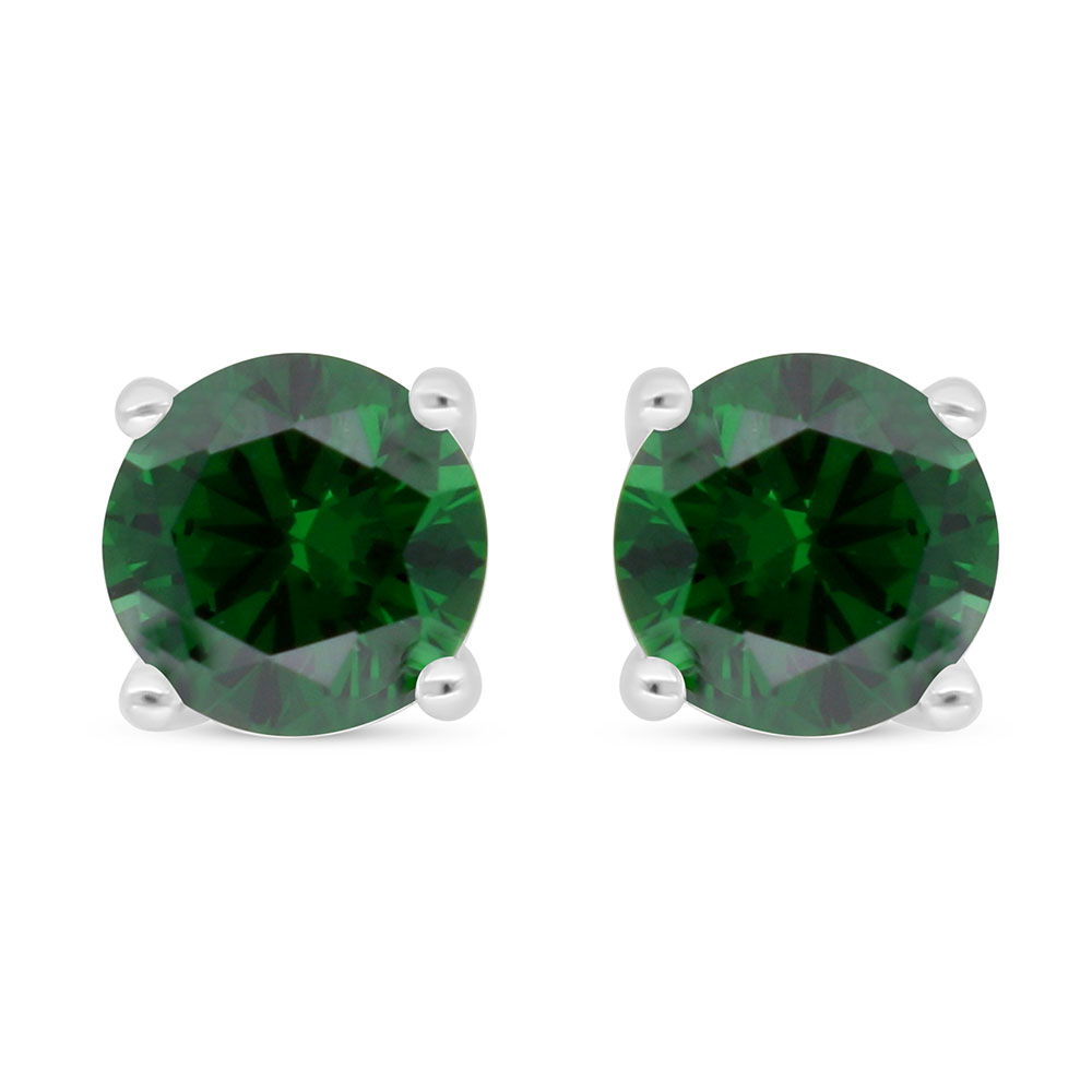 Sterling Silver 925 Earring Rhodium Plated Embedded With Emerald Zircon 