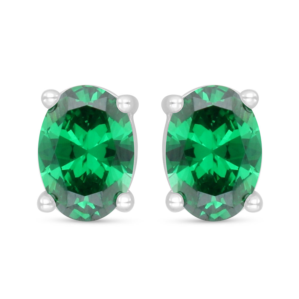 Sterling Silver 925 Earring Rhodium Plated Embedded With Emerald Zircon 