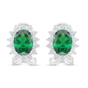 Sterling Silver 925 Earring Rhodium Plated Embedded With Emerald Zircon And White Zircon