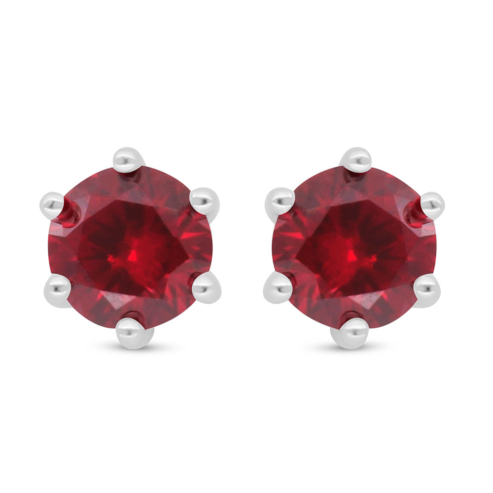 Sterling Silver 925 Earring Rhodium Plated Embedded With Ruby Corundum 