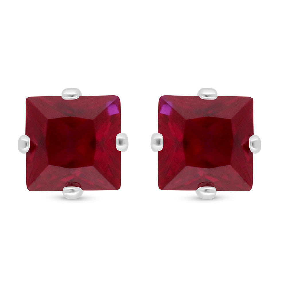 Sterling Silver 925 Earring Rhodium Plated Embedded With Ruby Corundum 