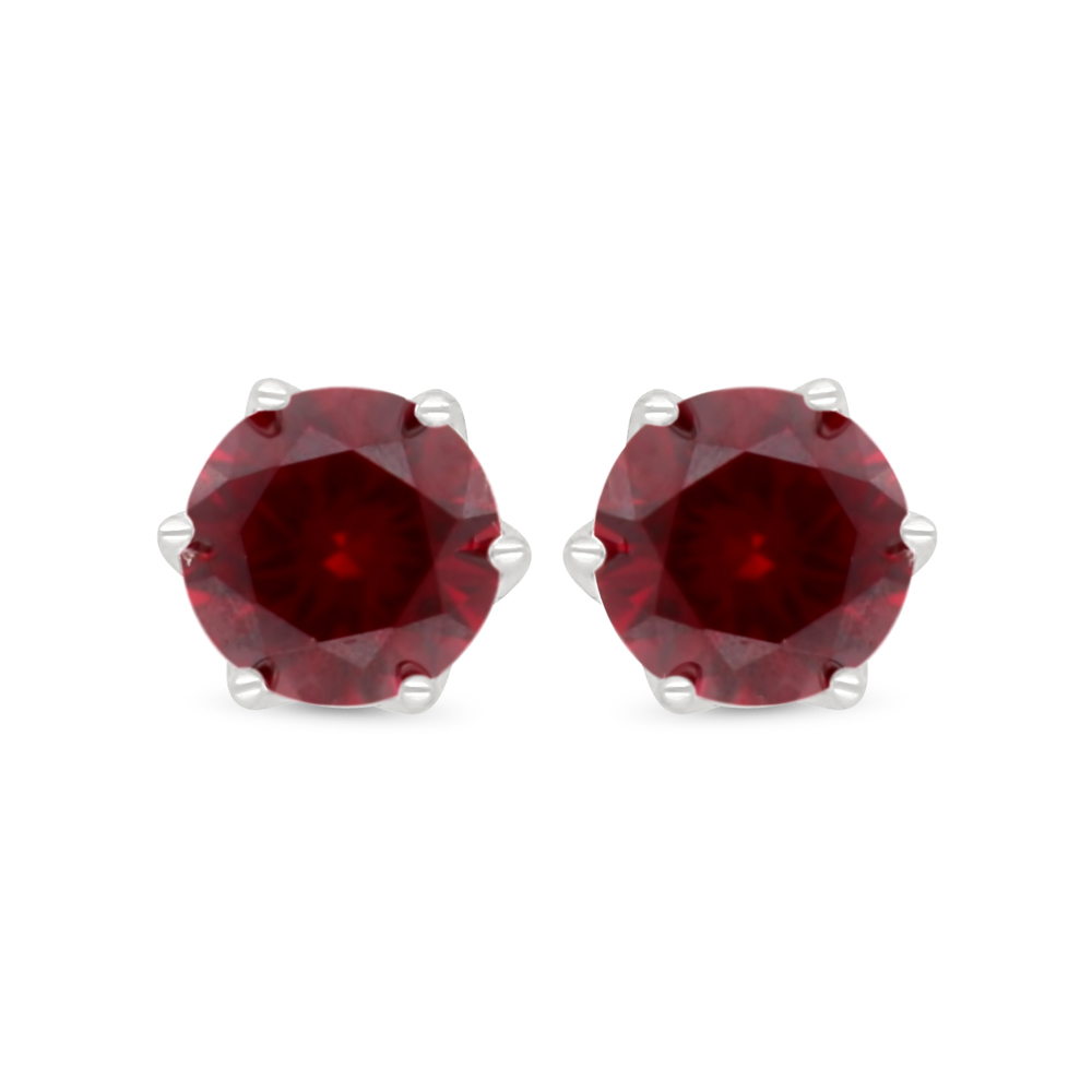 Sterling Silver 925 Earring Rhodium Plated Embedded With Ruby Corundum And White Zircon