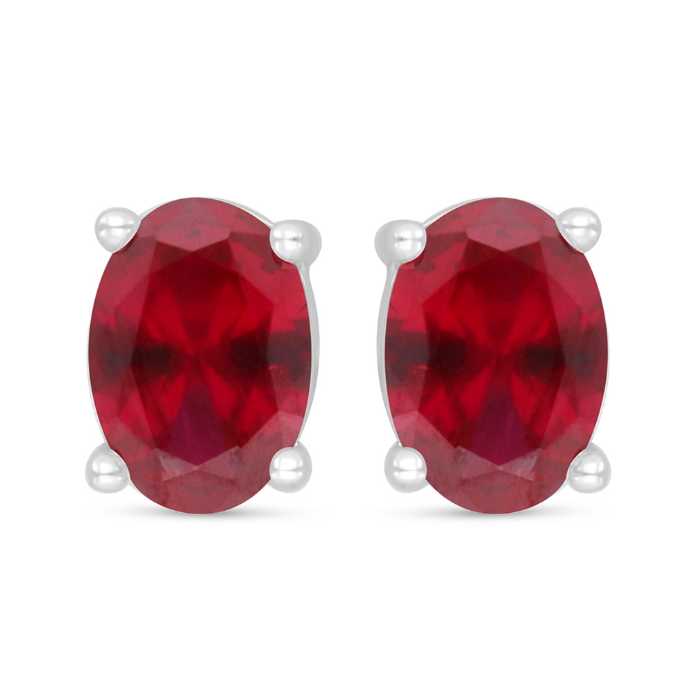 Sterling Silver 925 Earring Rhodium Plated Embedded With Ruby Corundum 