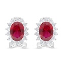 Sterling Silver 925 Earring Rhodium Plated Embedded With Ruby Corundum And White Zircon