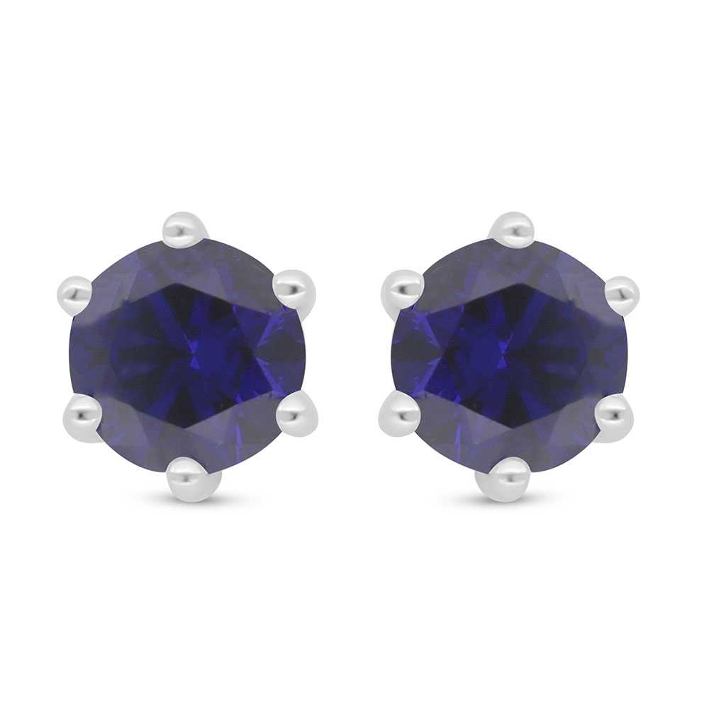 Sterling Silver 925 Earring Rhodium Plated Embedded With Sapphire Corundum 