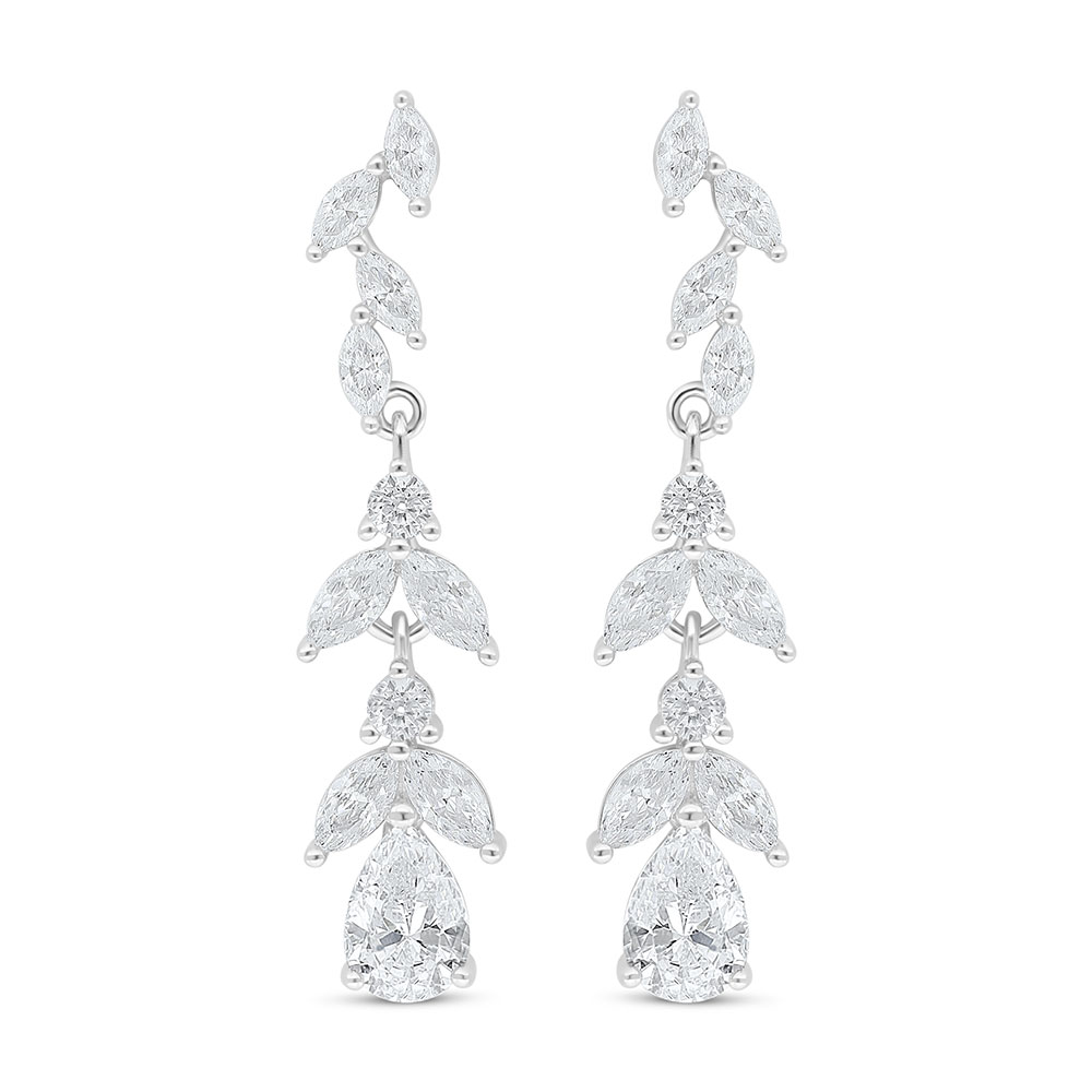 Sterling Silver 925 Earring Rhodium Plated Embedded With White Zircon