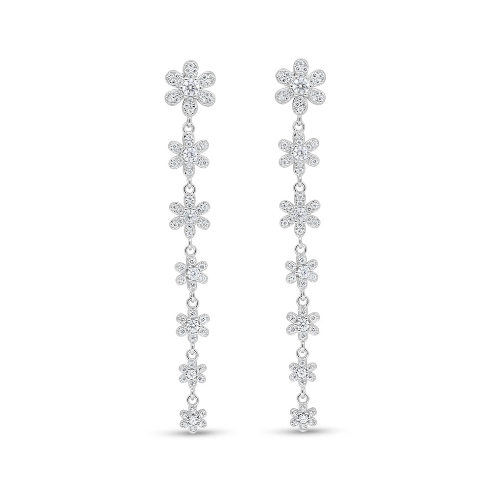 Sterling Silver 925 Earring Rhodium Plated Embedded With White Zircon