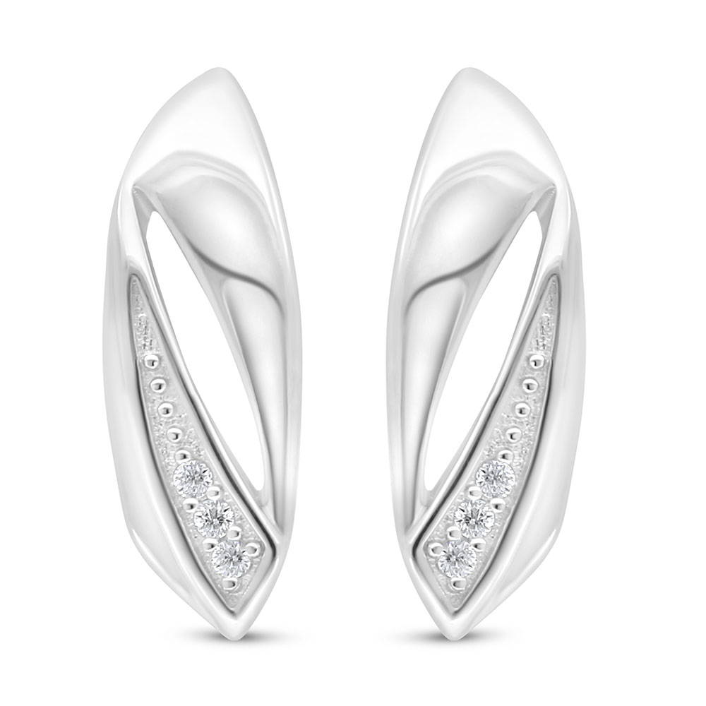 Sterling Silver 925 Earring Rhodium Plated Embedded With White Zircon