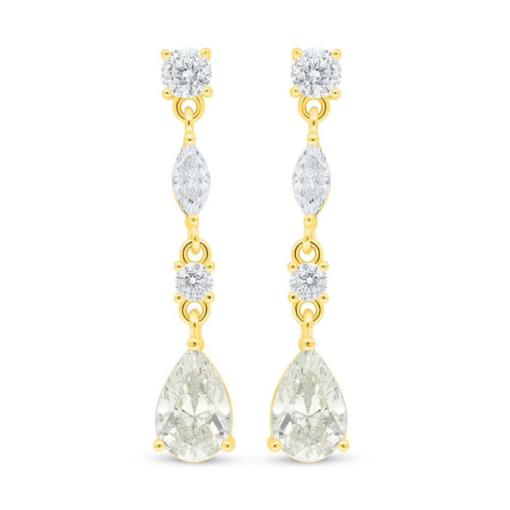 Sterling Silver 925 Earring Golden Plated Embedded With Diamond Color And White Zircon