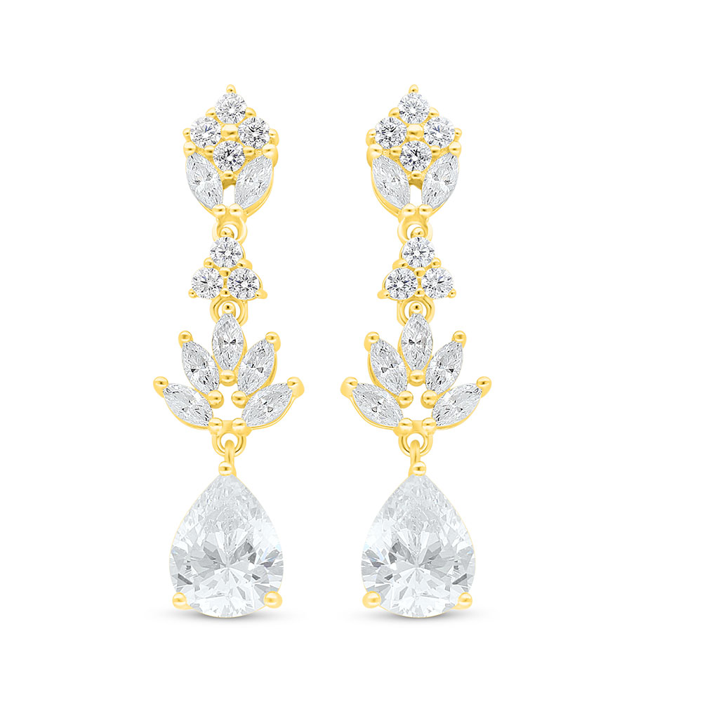 Sterling Silver 925 Earring Golden Plated Embedded With Diamond Color And White Zircon