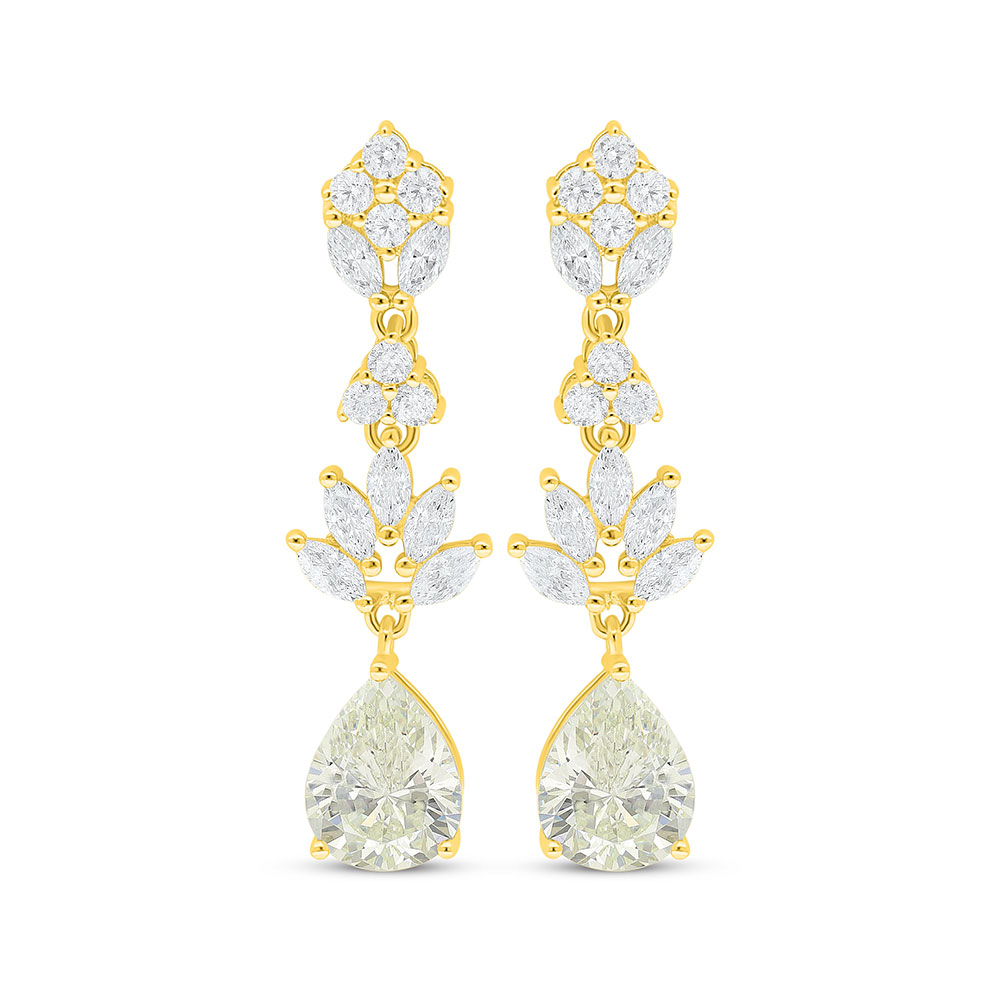 Sterling Silver 925 Earring Golden Plated Embedded With Diamond Color And White Zircon