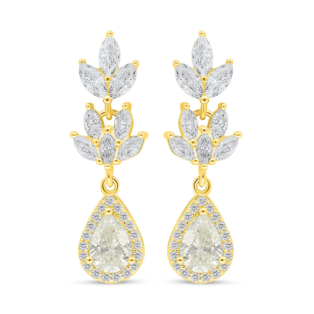 Sterling Silver 925 Earring Golden Plated Embedded With Diamond Color And White Zircon