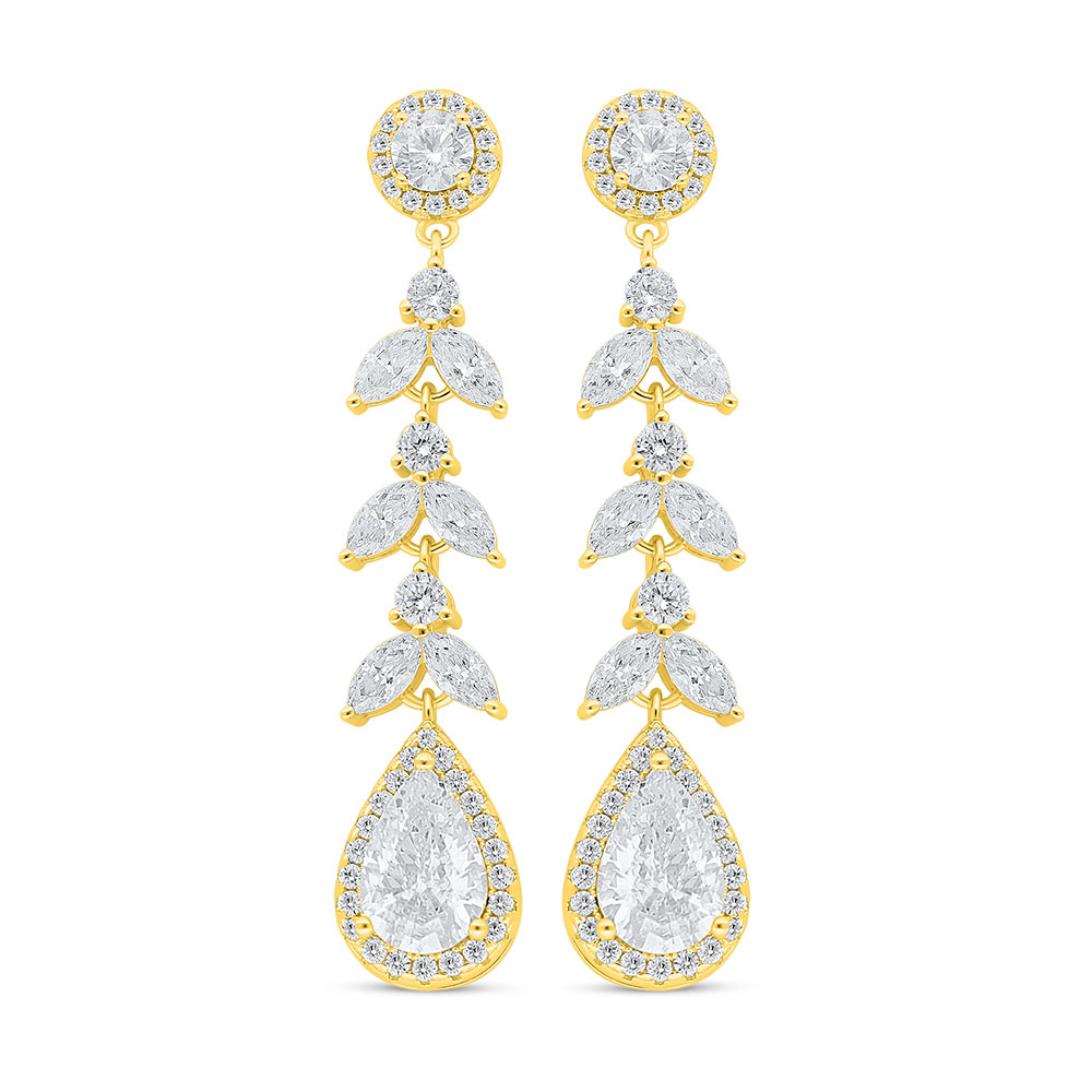 Sterling Silver 925 Earring Golden Plated Embedded With Diamond Color And White Zircon