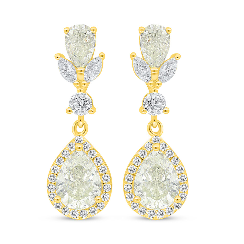 Sterling Silver 925 Earring Golden Plated Embedded With Diamond Color And White Zircon