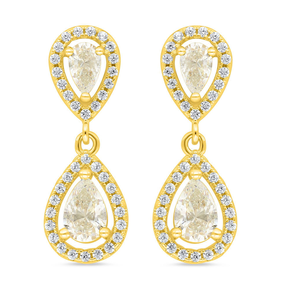 Sterling Silver 925 Earring Golden Plated Embedded With Diamond Color And White Zircon