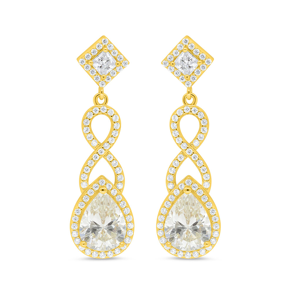 Sterling Silver 925 Earring Golden Plated Embedded With Diamond Color And White Zircon